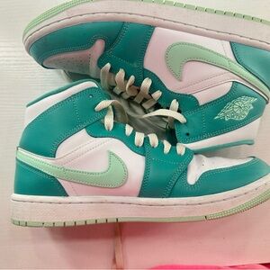 Mint Green and White High-Top Sneakers